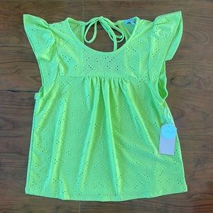 NWT Blashe Lime Green Cut Out Open Back Shirt Top Blouse